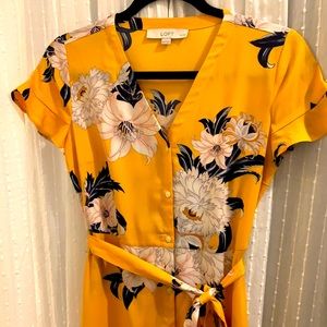 LOFT Yellow Floral Midi Summer Dress - 00P